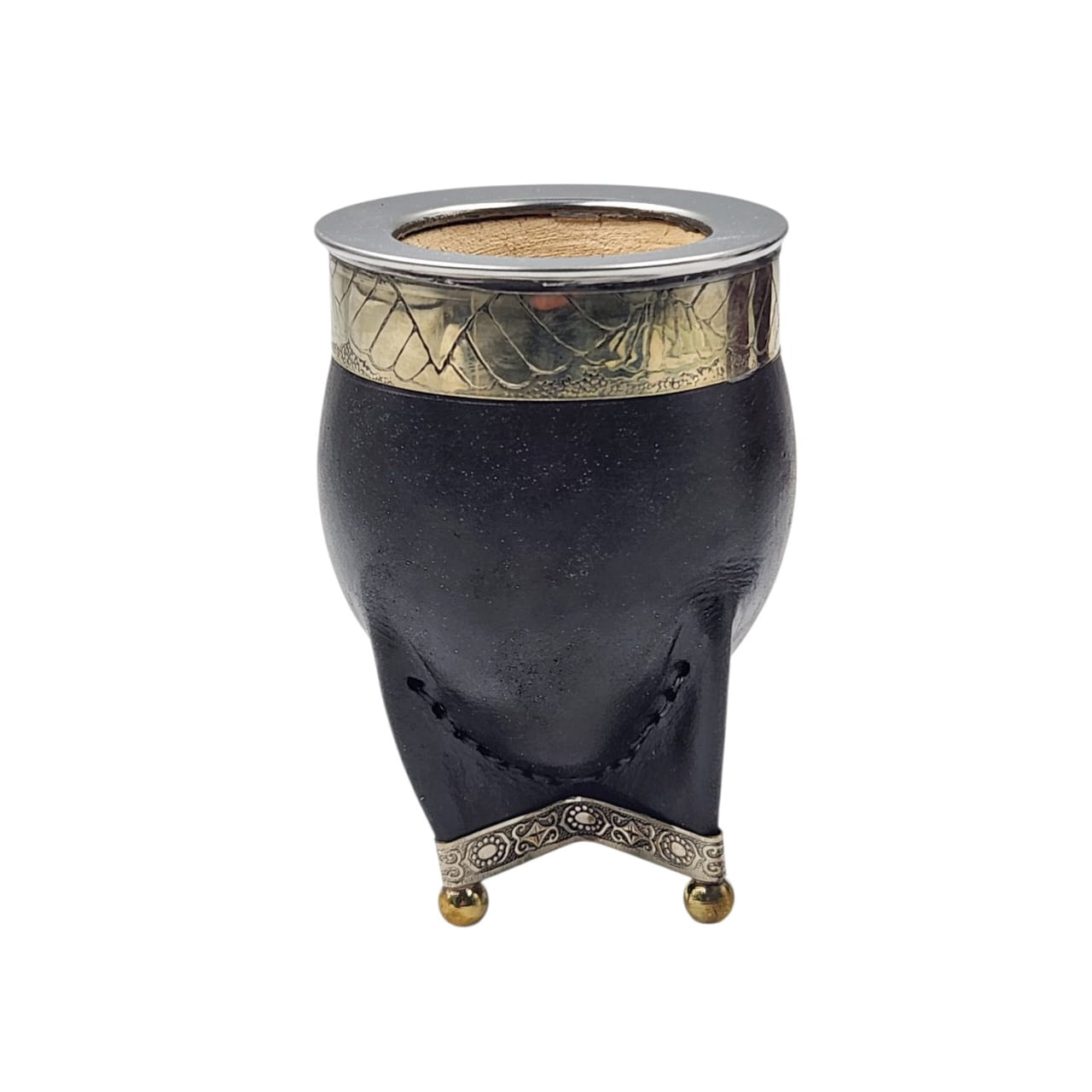 Mate calabaza imperial virola y base en alpaca con bolitas