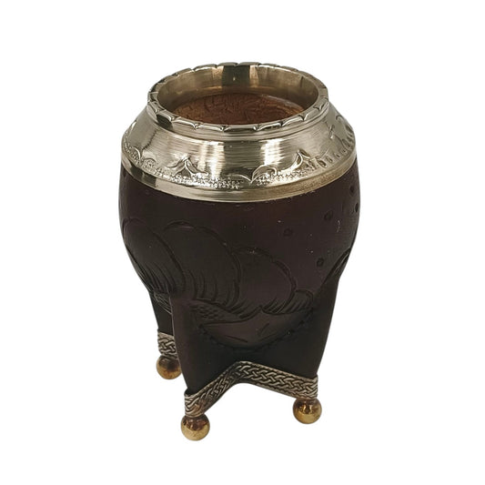 Torpedo cuero repujado calabaza imperial con base en alpaca y bolitas