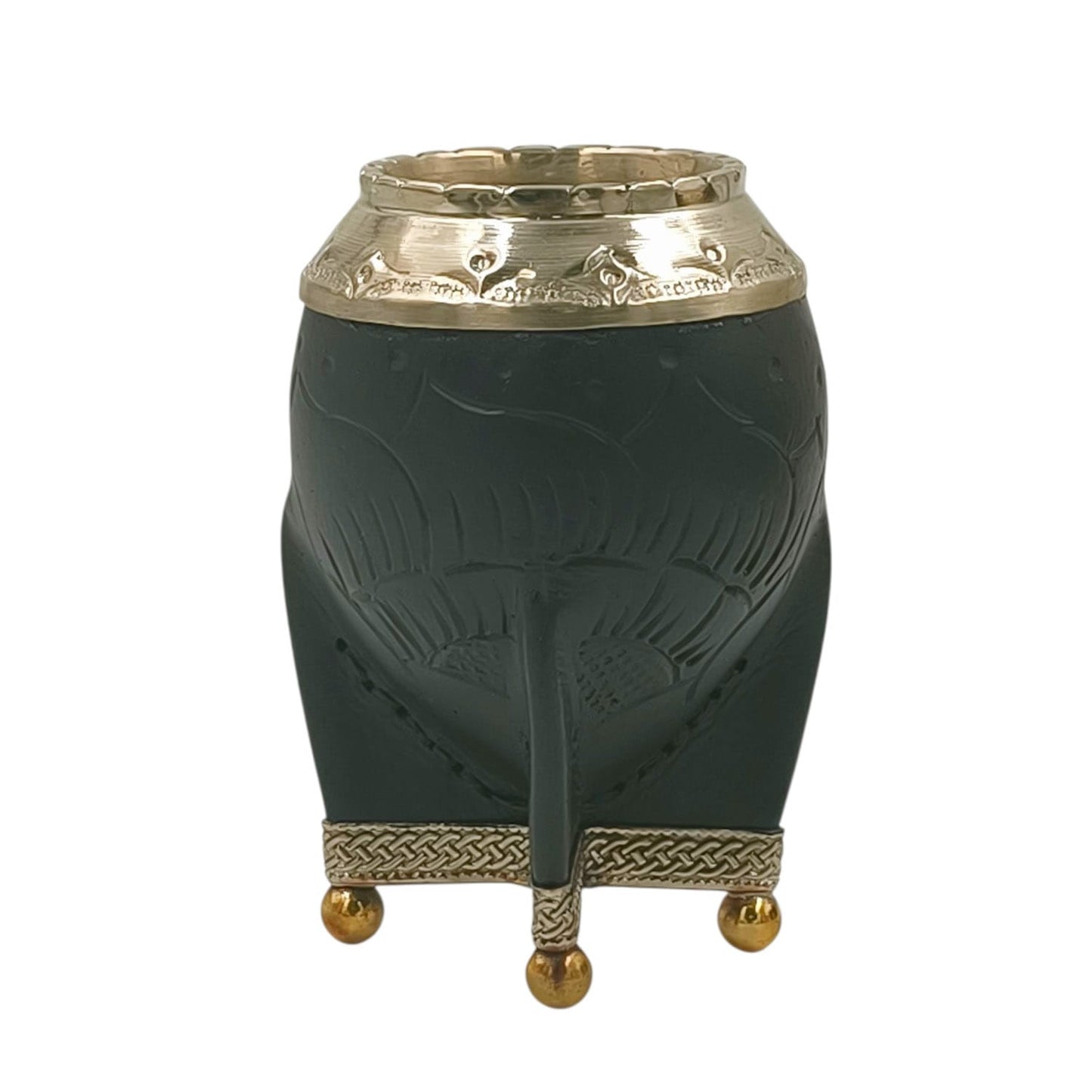 Torpedo cuero repujado calabaza imperial con base en alpaca y bolitas