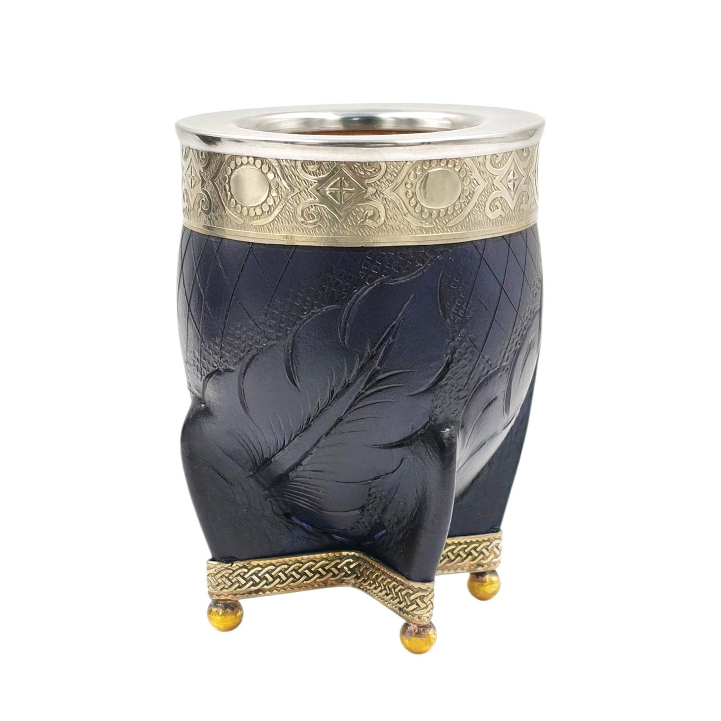 Mate imperial de calabaza cuero dibujado base bolitas