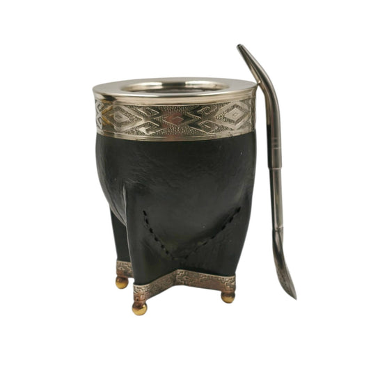 Mate acero imperial virola y base en alpaca con bolitas + bombilla