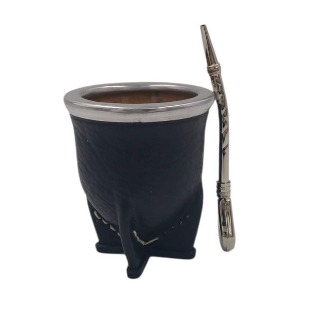 Mate camionero vidrio templado + bombilla acero 14 cm.