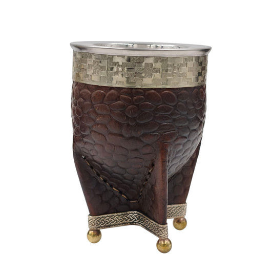 Mate imperial acero texturado virola y base en alpaca con bolitas