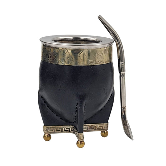 Mate acero imperial virola y base en alpaca con bolitas + bombilla