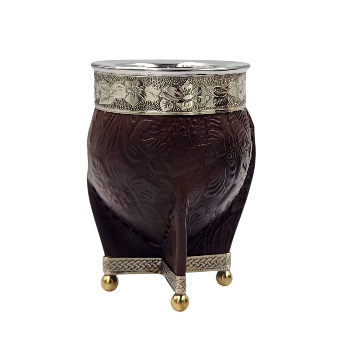 Mate imperial calabaza croco virola y base en alpaca con bolitas