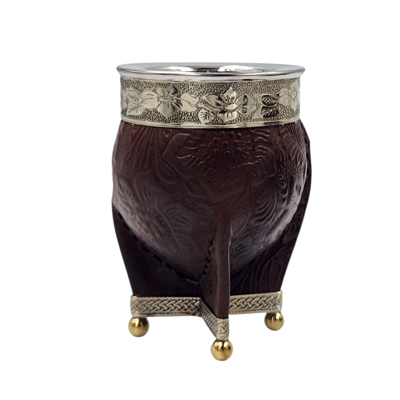 Mate imperial calabaza croco virola y base en alpaca con bolitas