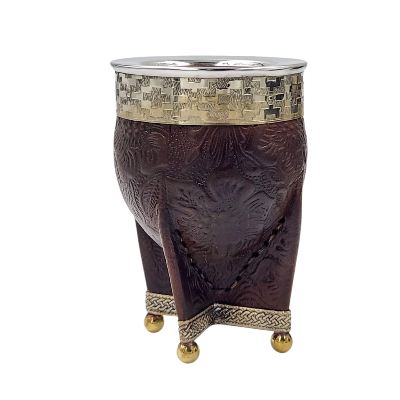 Mate imperial calabaza croco virola y base en alpaca con bolitas