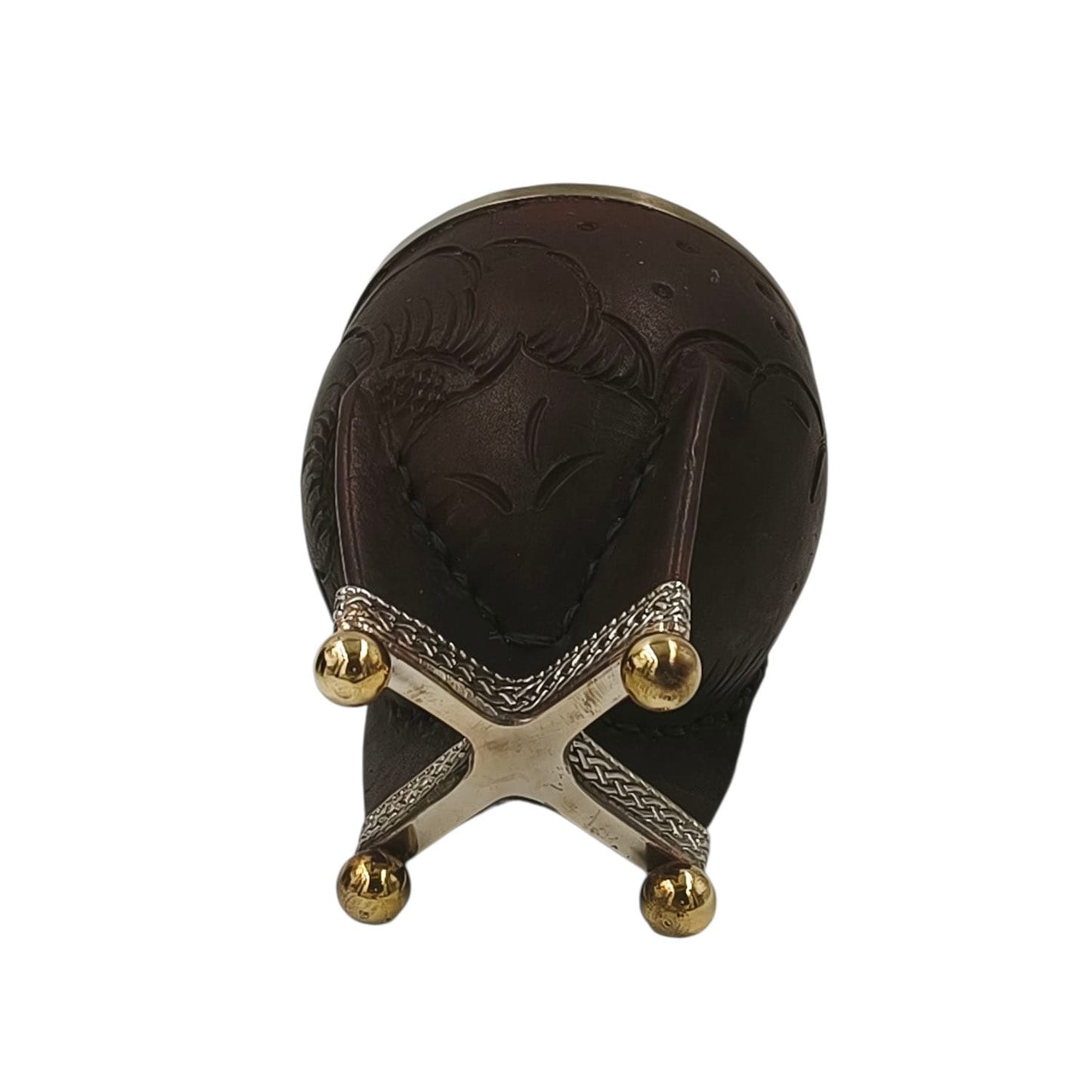 Torpedo cuero repujado calabaza imperial con base en alpaca y bolitas