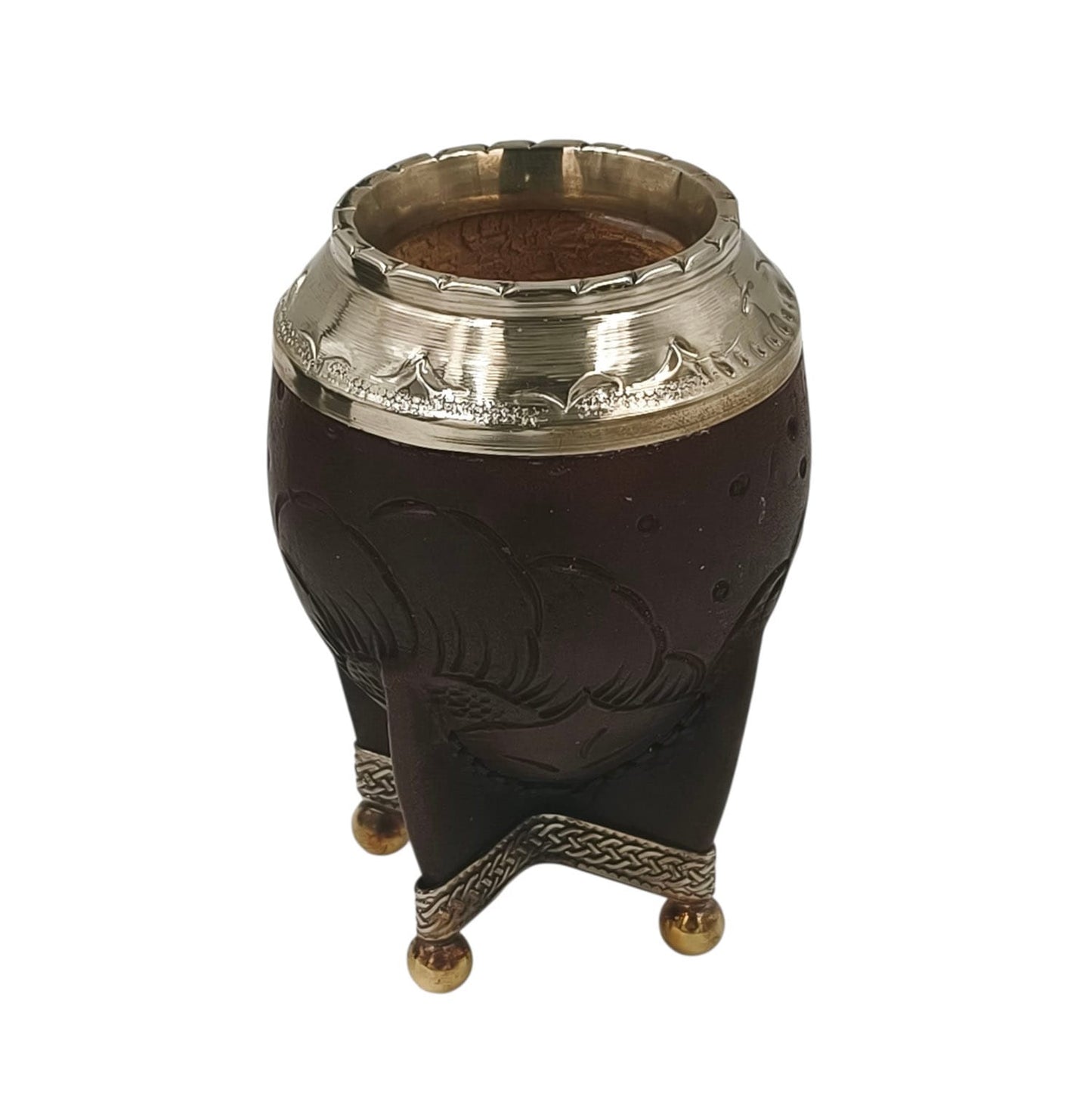 Torpedo cuero repujado calabaza imperial con base en alpaca y bolitas