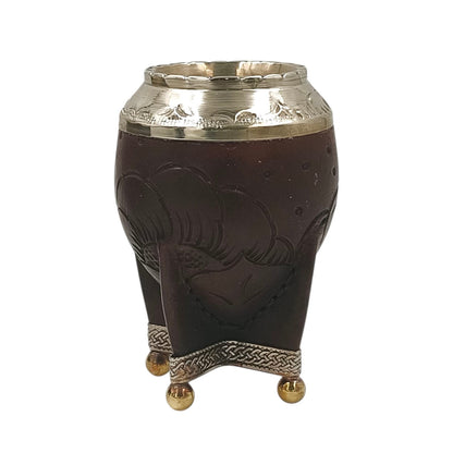 Torpedo cuero repujado calabaza imperial con base en alpaca y bolitas