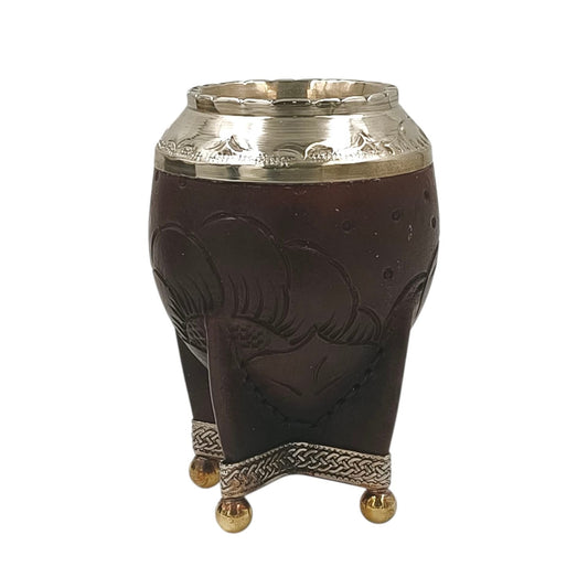 Torpedo cuero repujado calabaza imperial con base en alpaca y bolitas