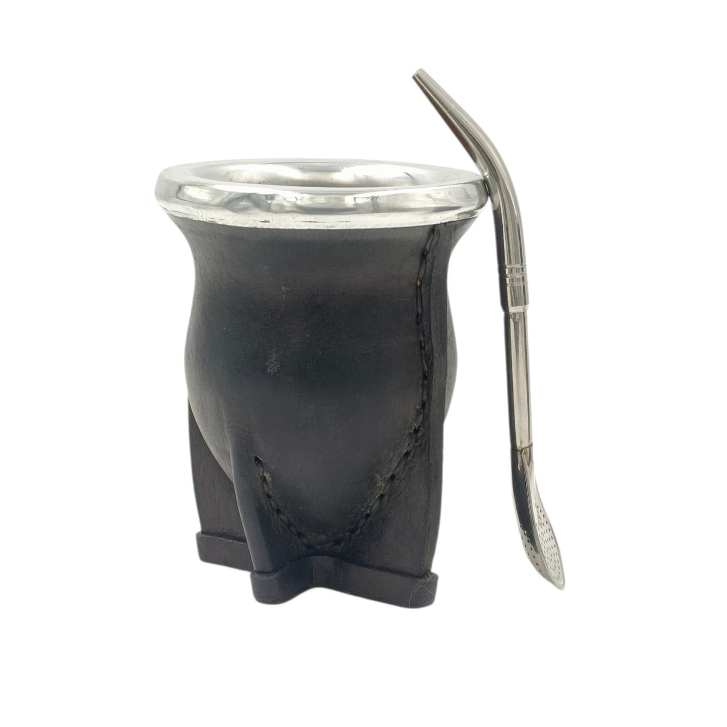 Mate camionero vidrio templado + bombilla acero 17 cm.