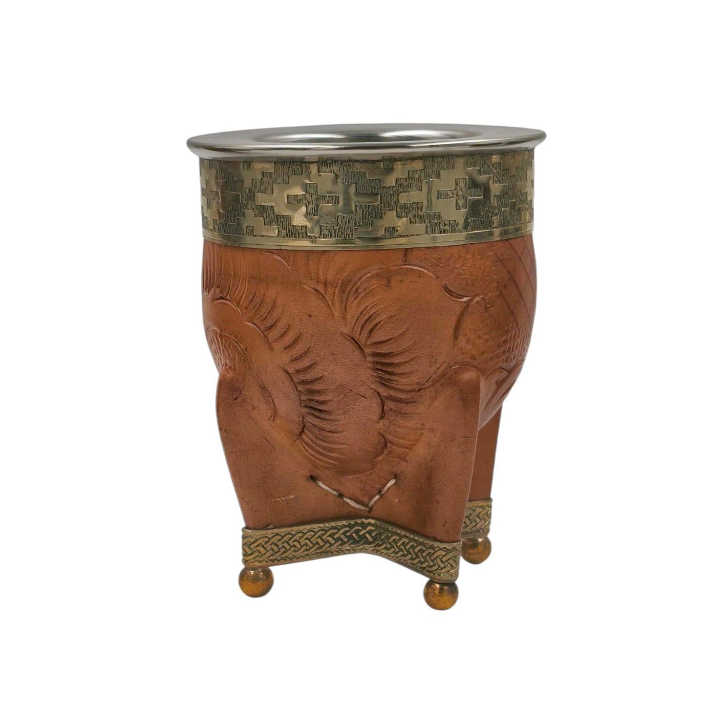 Mate imperial de calabaza cuero dibujado base bolitas