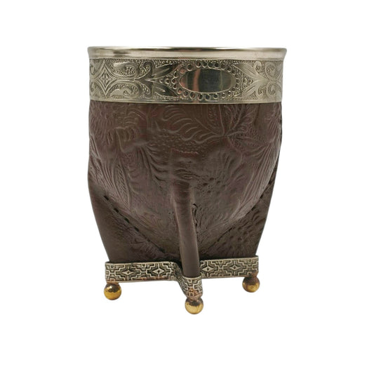 Mate imperial acero texturado virola y base en alpaca con bolitas