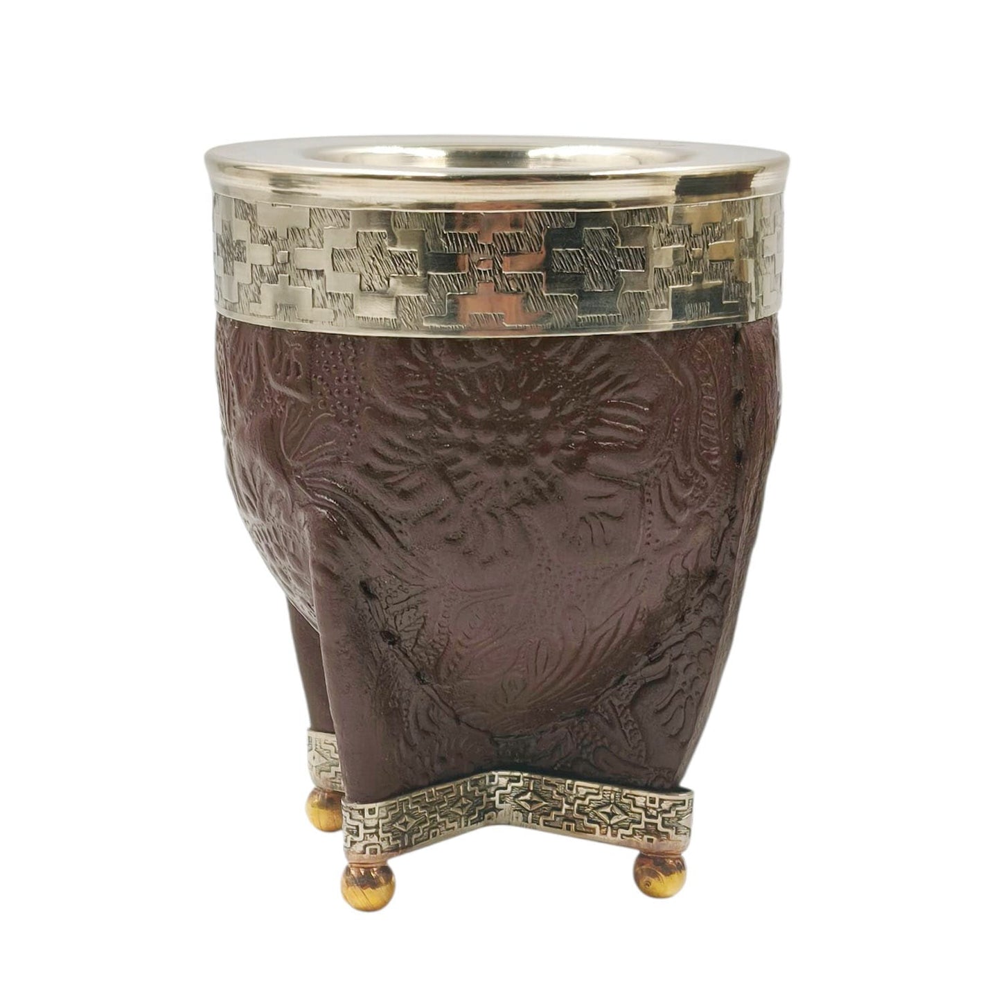 Mate imperial acero texturado virola y base en alpaca con bolitas