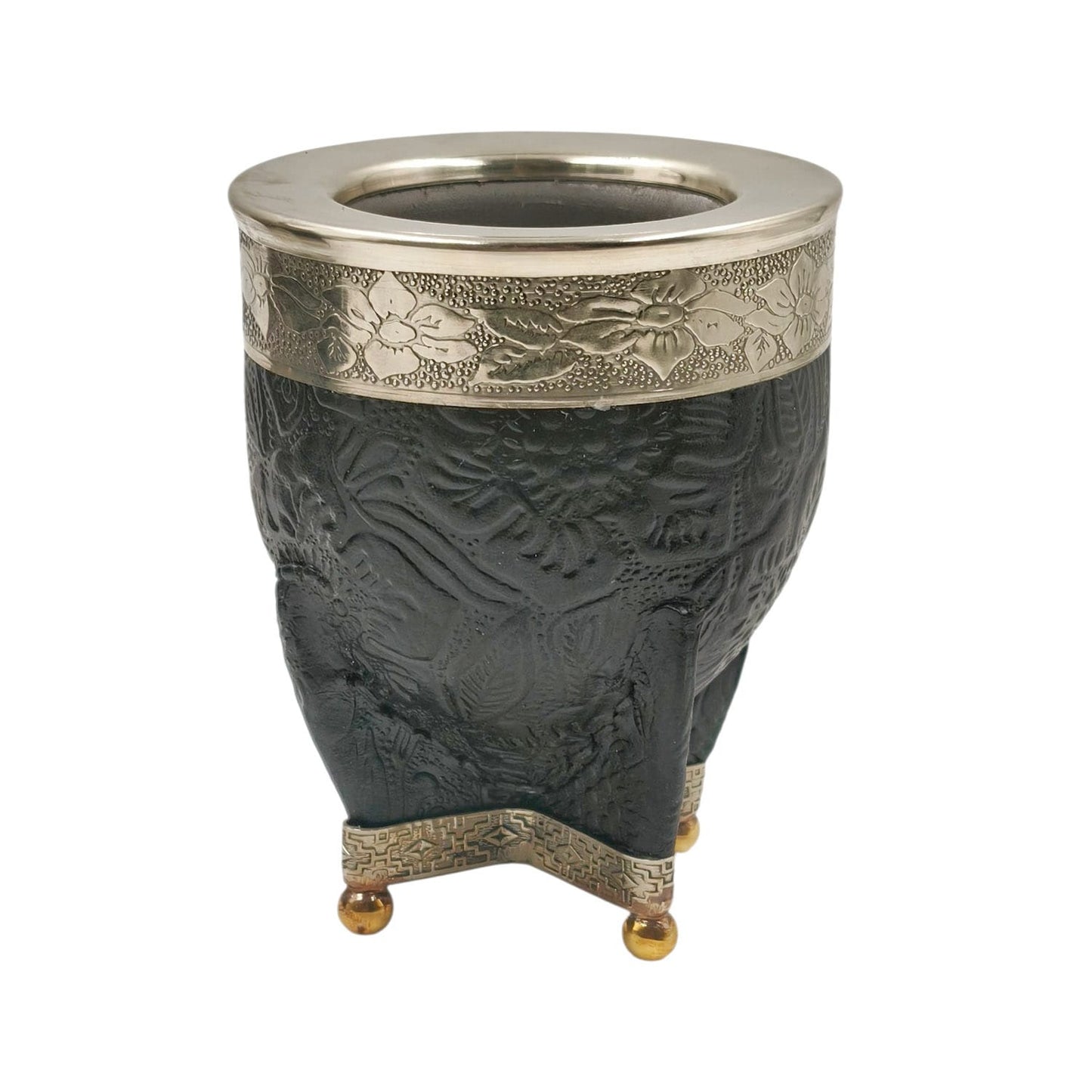 Mate imperial acero texturado virola y base en alpaca con bolitas