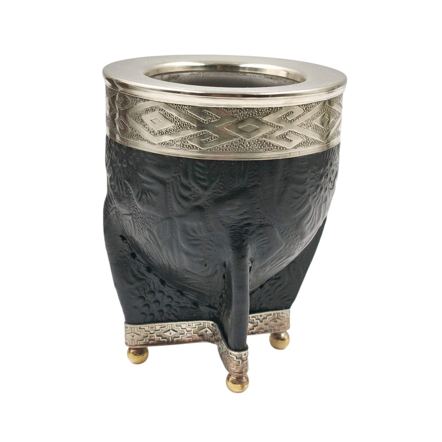 Mate imperial acero texturado virola y base en alpaca con bolitas