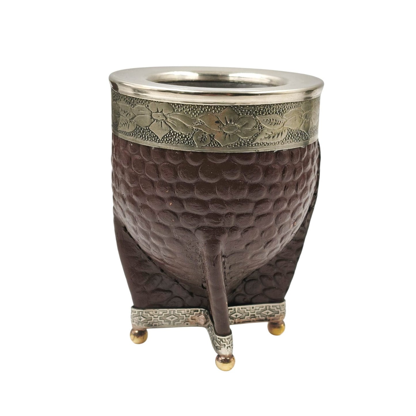 Mate imperial acero texturado virola y base en alpaca con bolitas