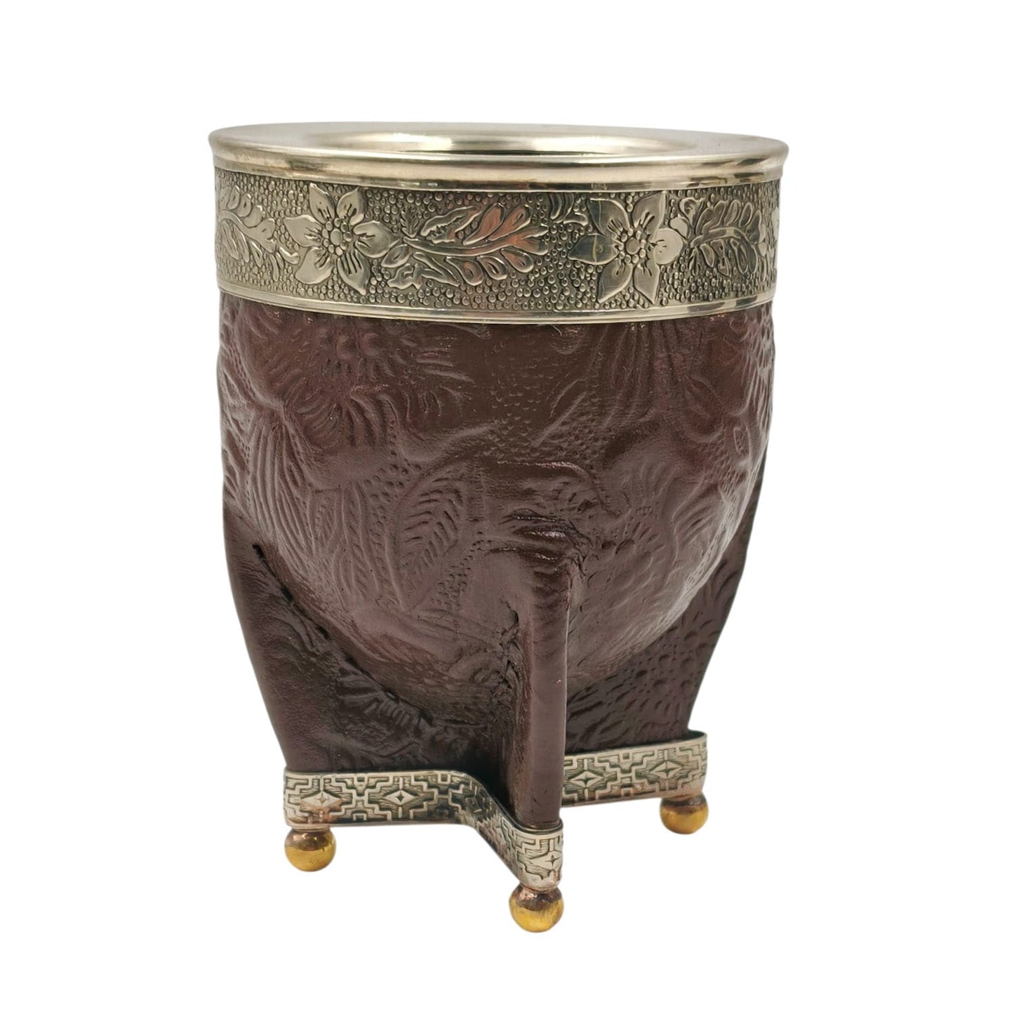 Mate imperial acero texturado virola y base en alpaca con bolitas