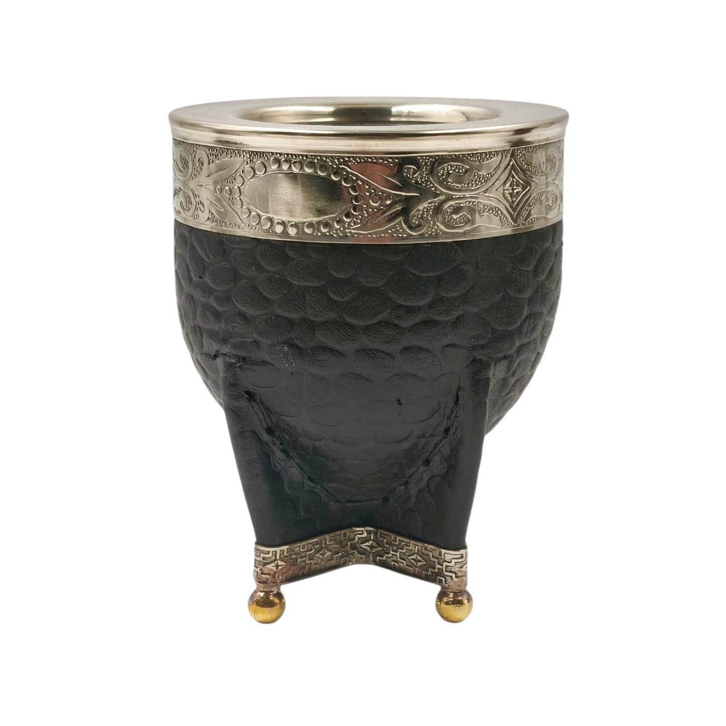 Mate imperial acero texturado virola y base en alpaca con bolitas