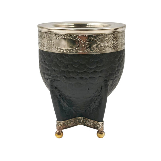 Mate imperial acero texturado virola y base en alpaca con bolitas