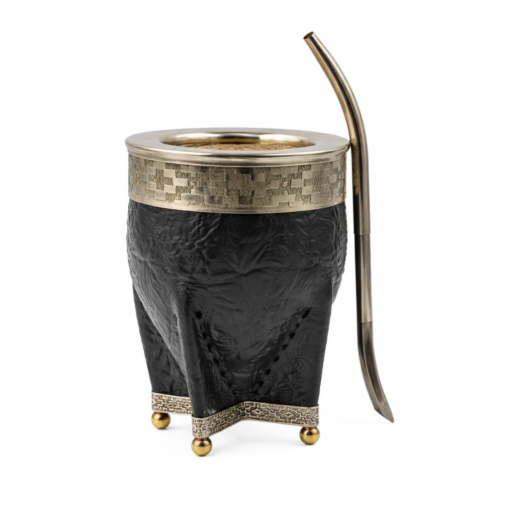 Mate imperial calabaza en alpaca con bolitas + bombilla