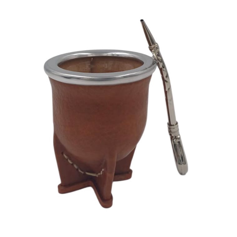 Mate camionero vidrio templado + bombilla acero 14 cm.