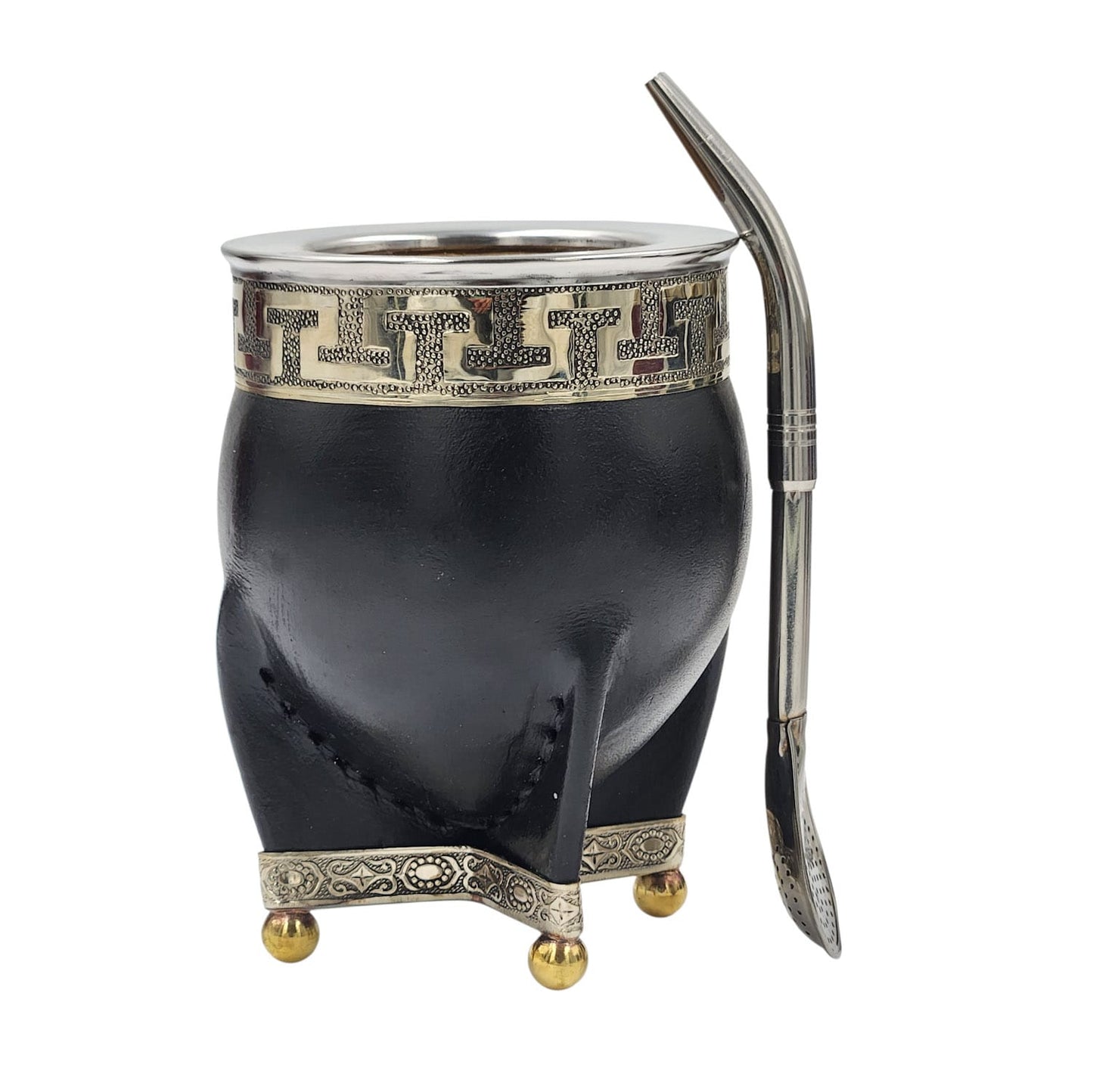 Mate imperial calabaza en alpaca con bolitas + bombilla