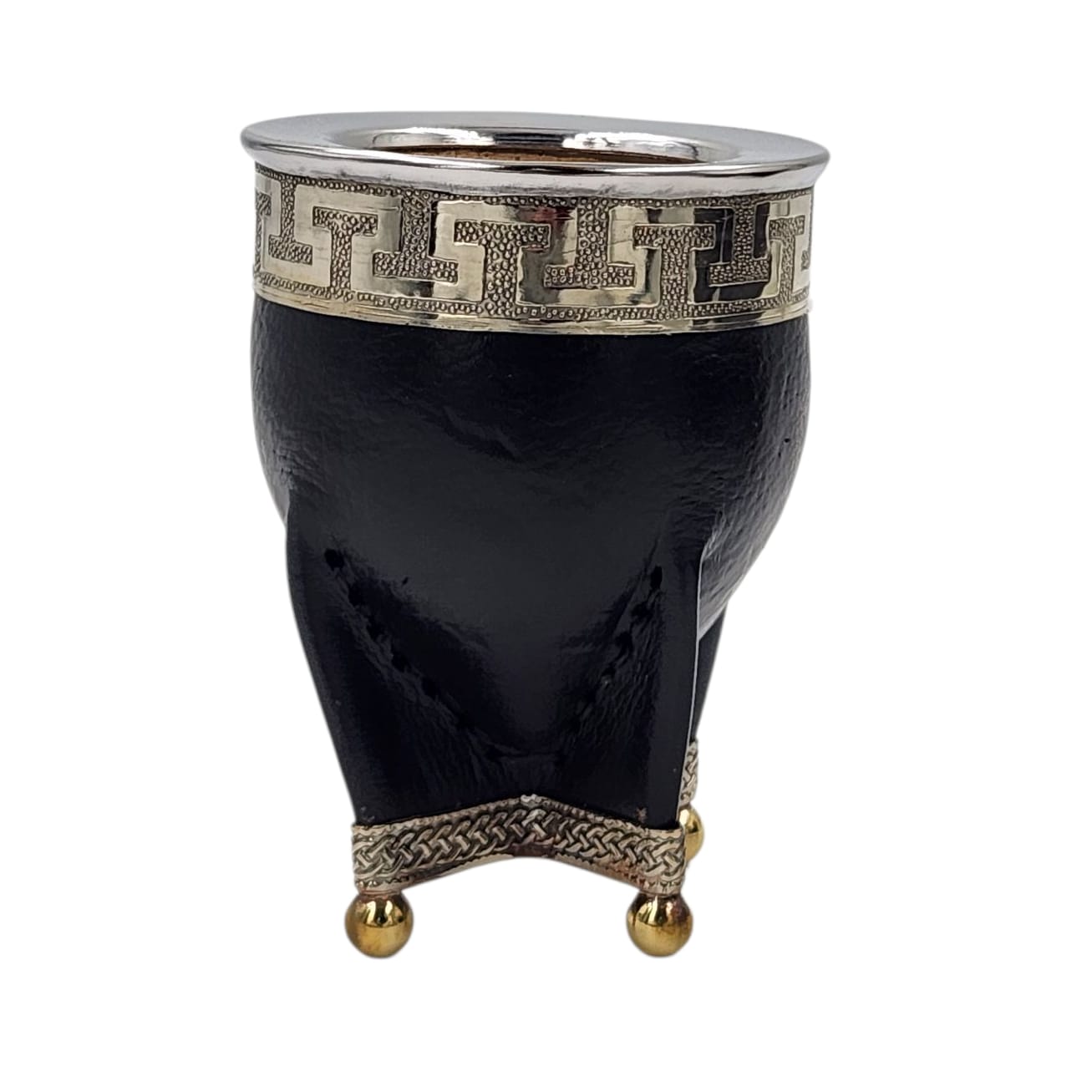 Mate calabaza imperial virola y base en alpaca con bolitas