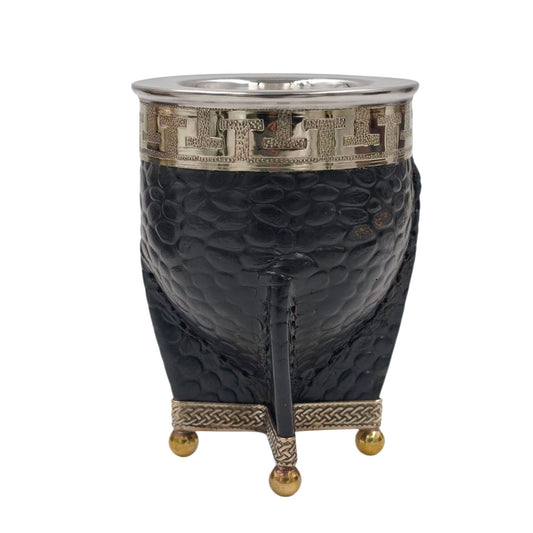 Mate imperial acero texturado virola y base en alpaca con bolitas