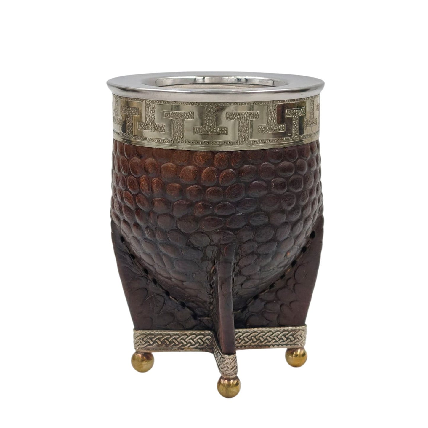 Mate imperial acero texturado virola y base en alpaca con bolitas