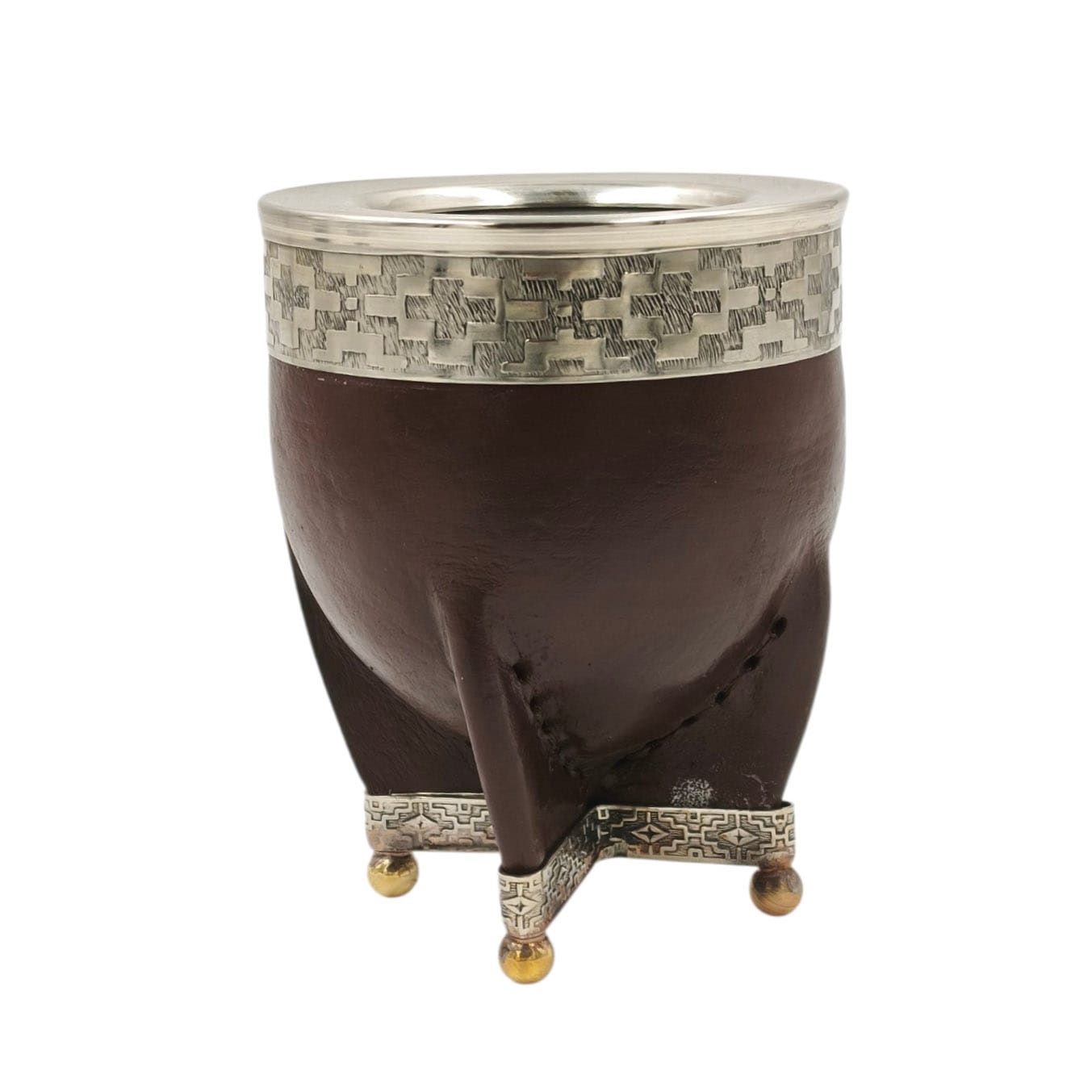 Mate acero imperial virola y base en alpaca con bolitas