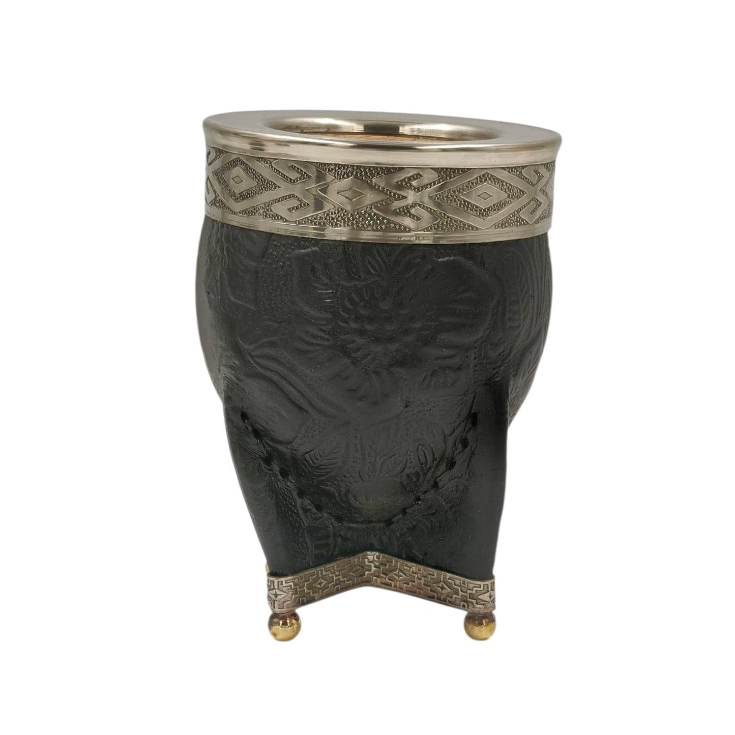 Mate calabaza imperial virola y base en alpaca con bolitas