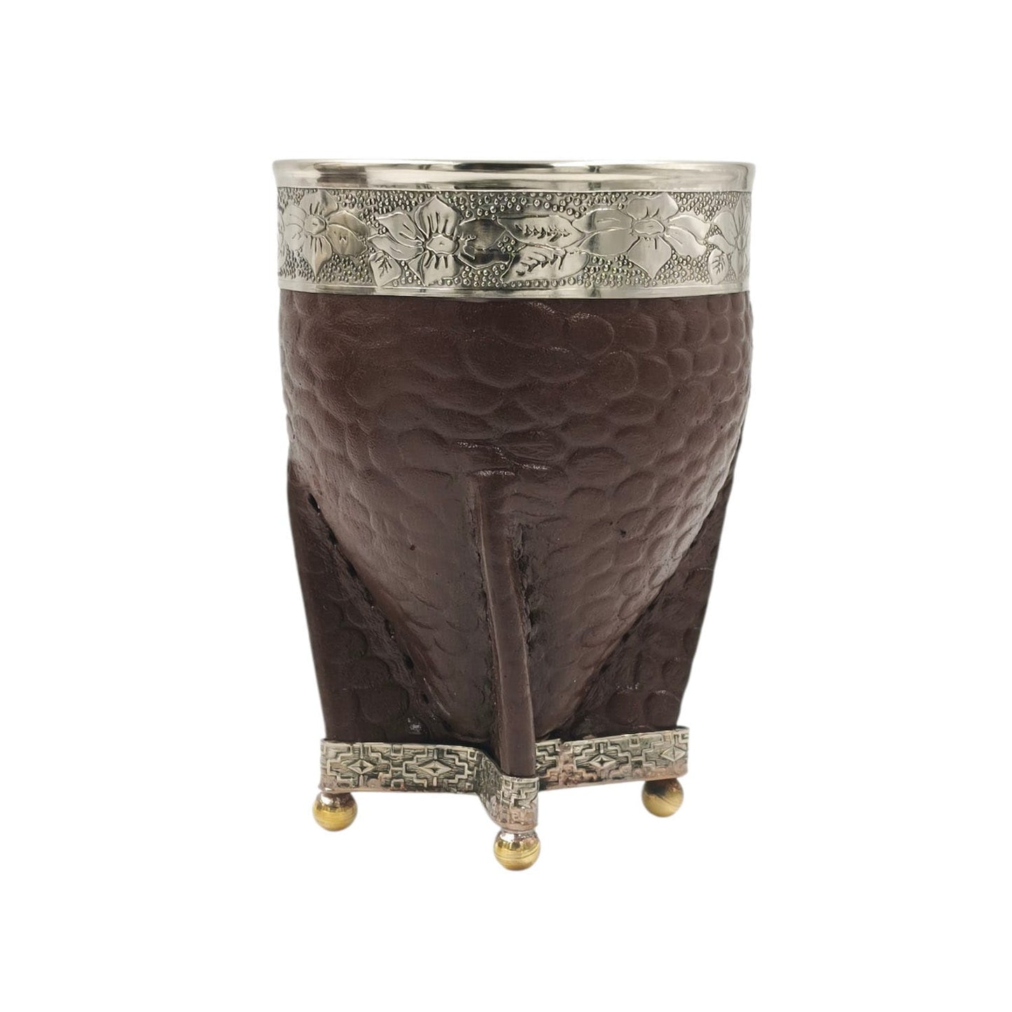 Mate calabaza imperial virola y base en alpaca con bolitas