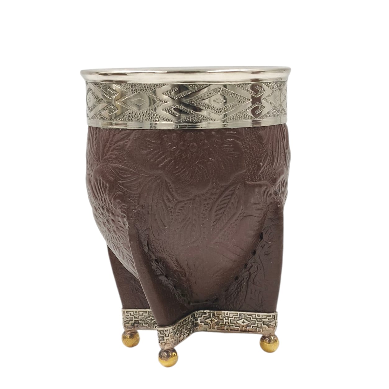 Mate calabaza imperial virola y base en alpaca con bolitas