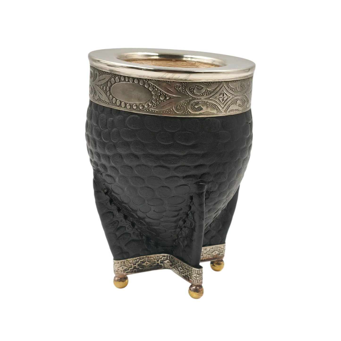 Mate calabaza imperial virola y base en alpaca con bolitas