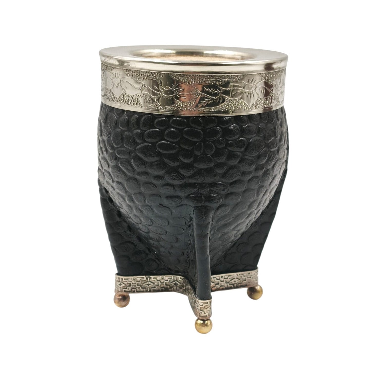 Mate calabaza imperial virola y base en alpaca con bolitas