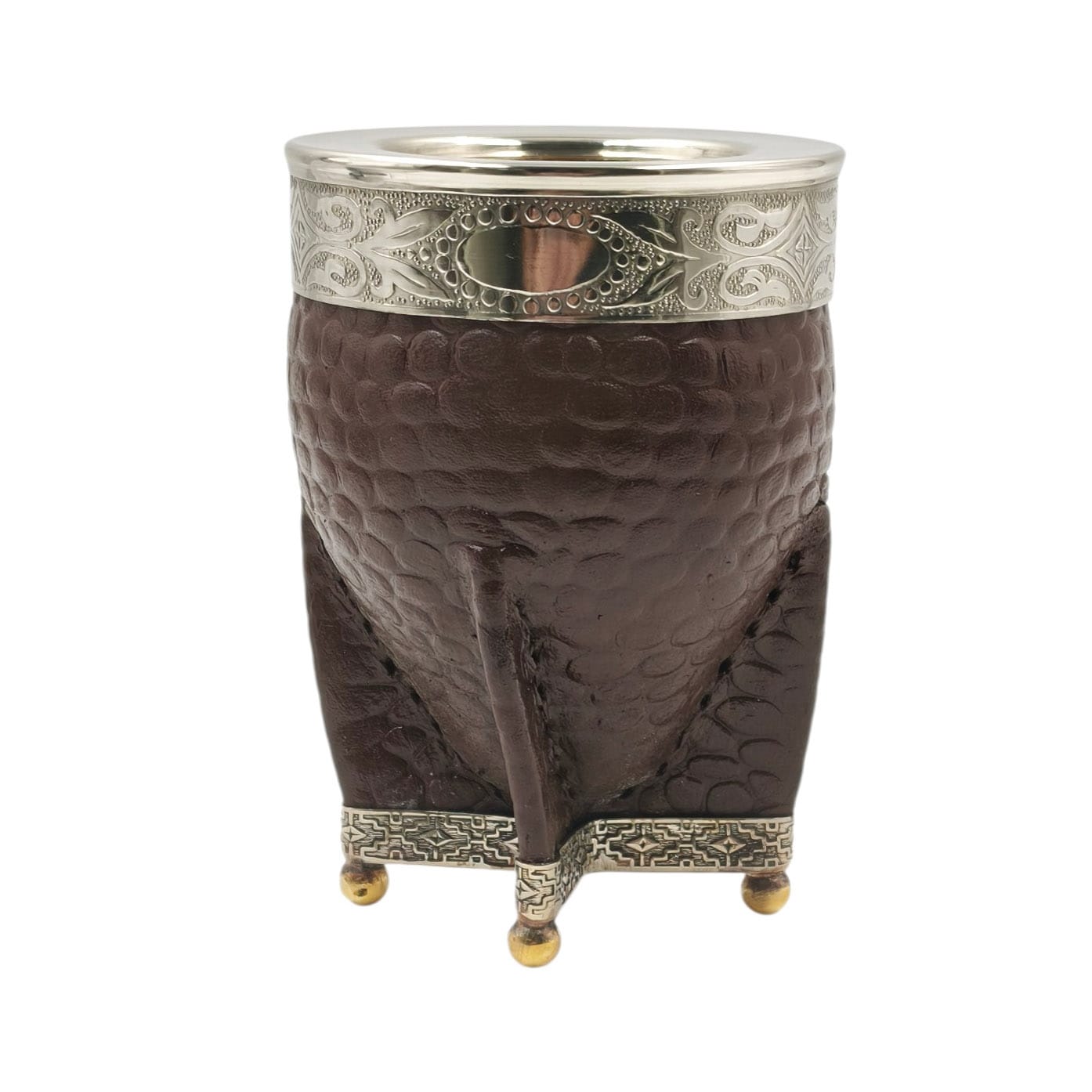 Mate calabaza imperial virola y base en alpaca con bolitas