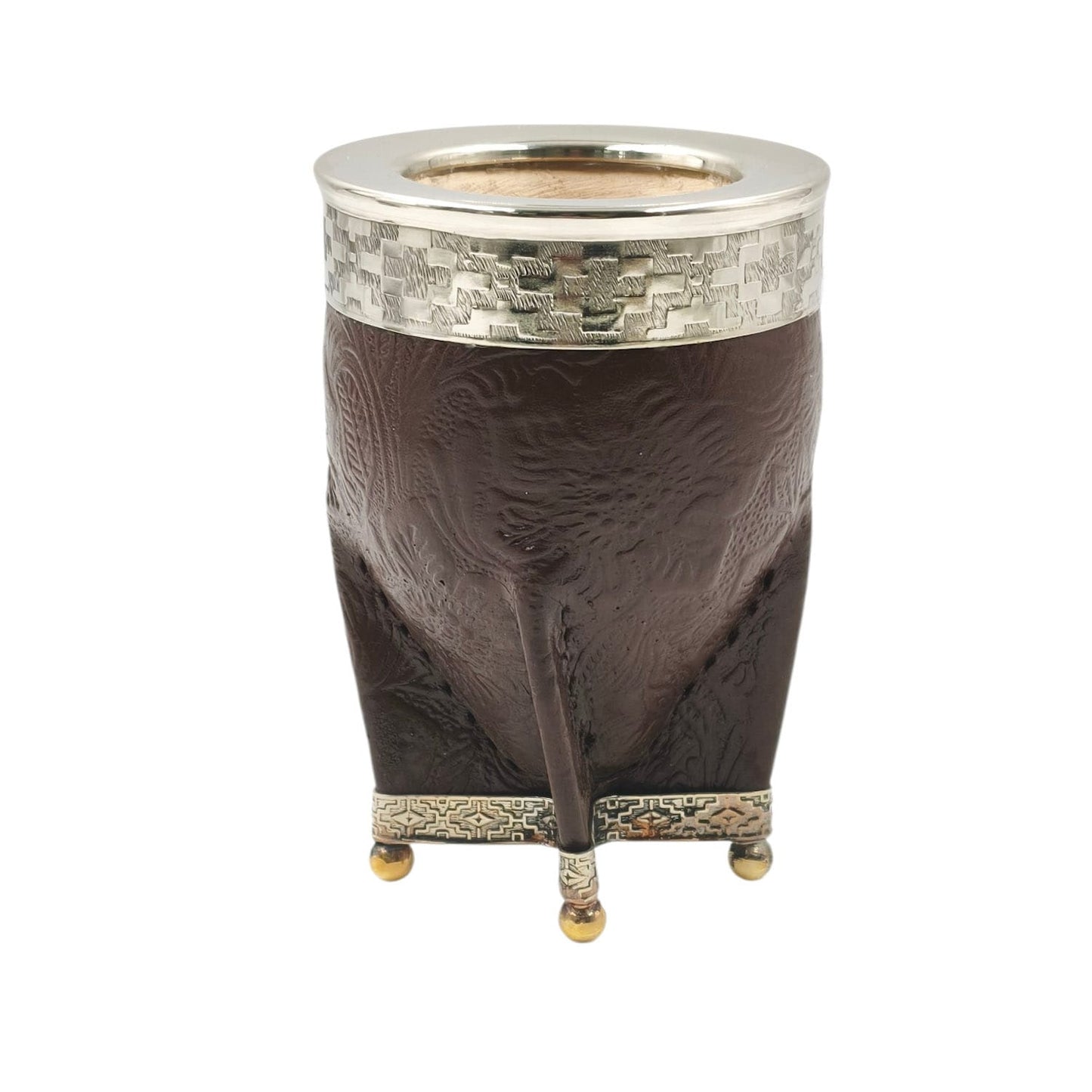 Mate calabaza imperial virola y base en alpaca con bolitas