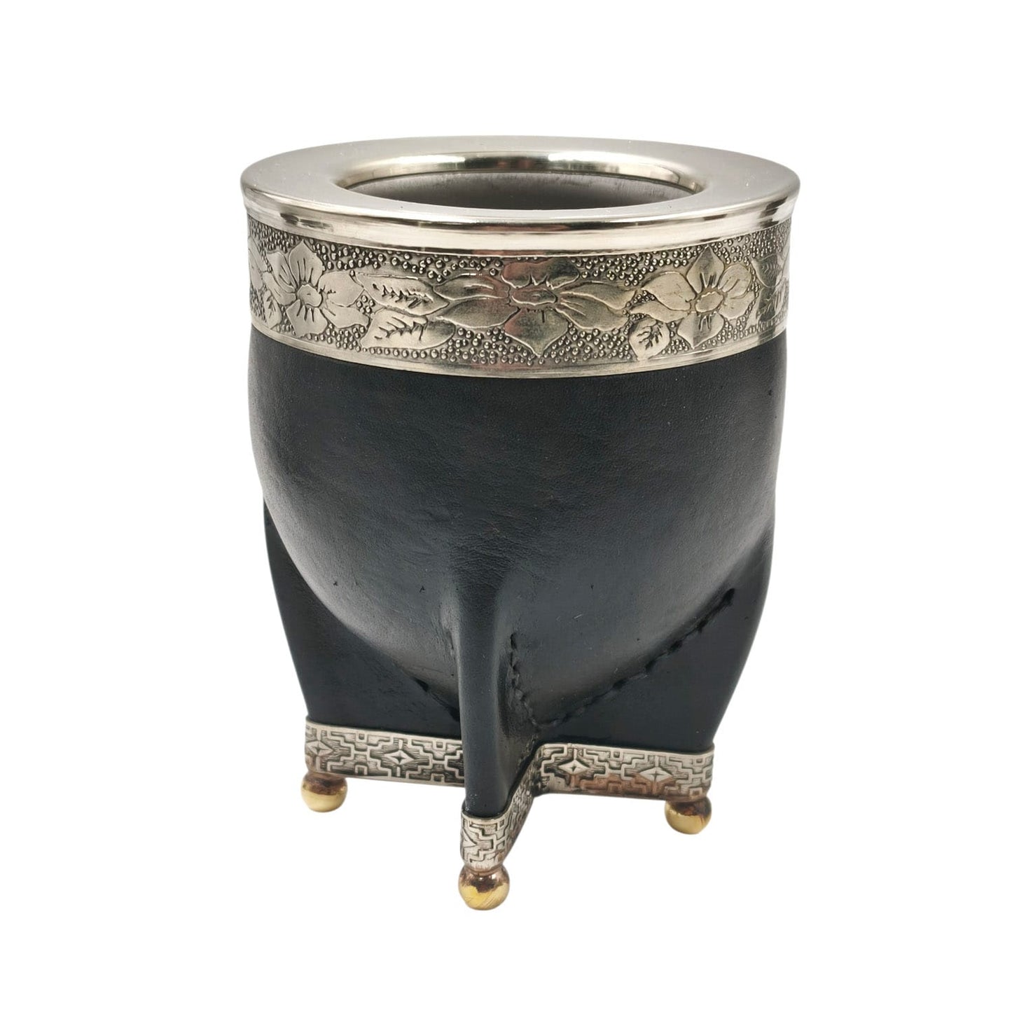 Mate acero imperial virola y base en alpaca con bolitas
