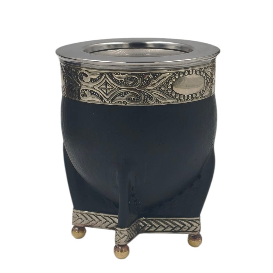 Mate acero imperial virola y base en alpaca con bolitas