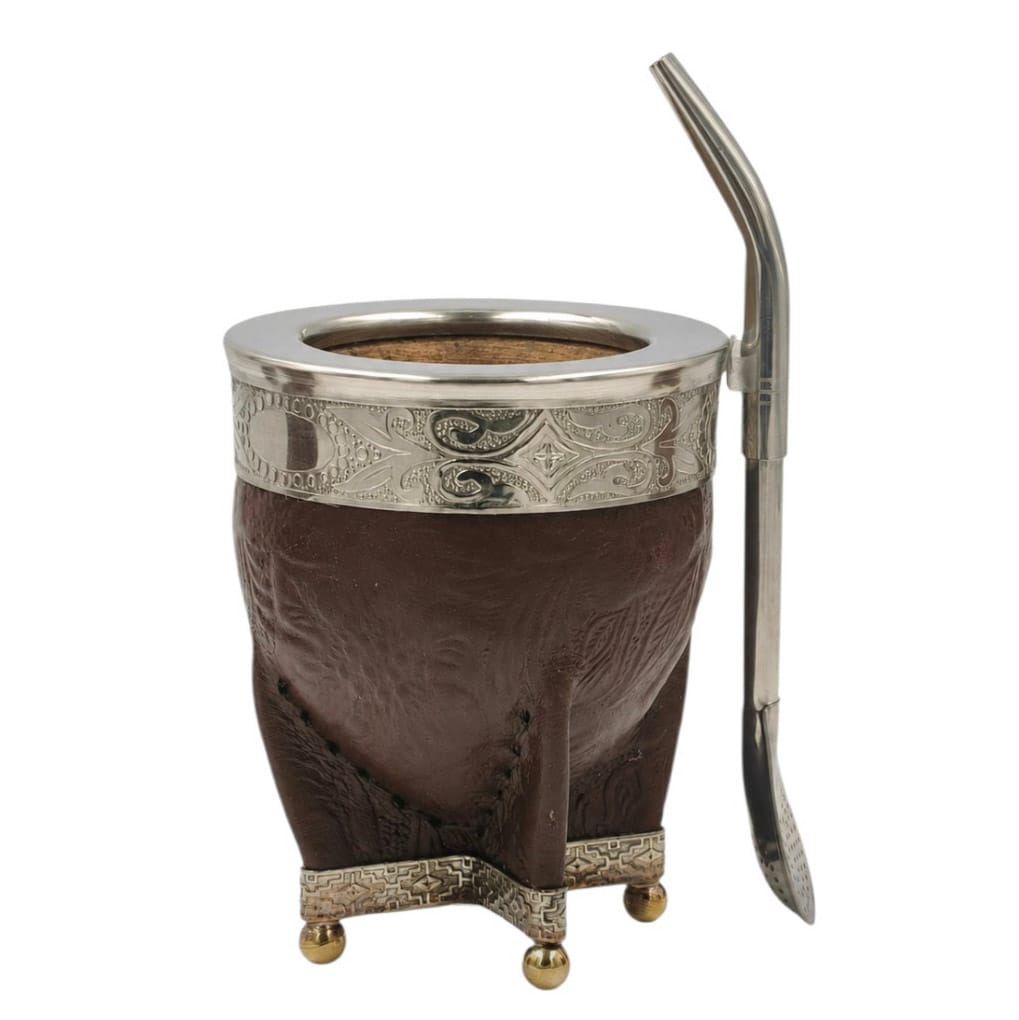 Mate imperial calabaza en alpaca con bolitas + bombilla