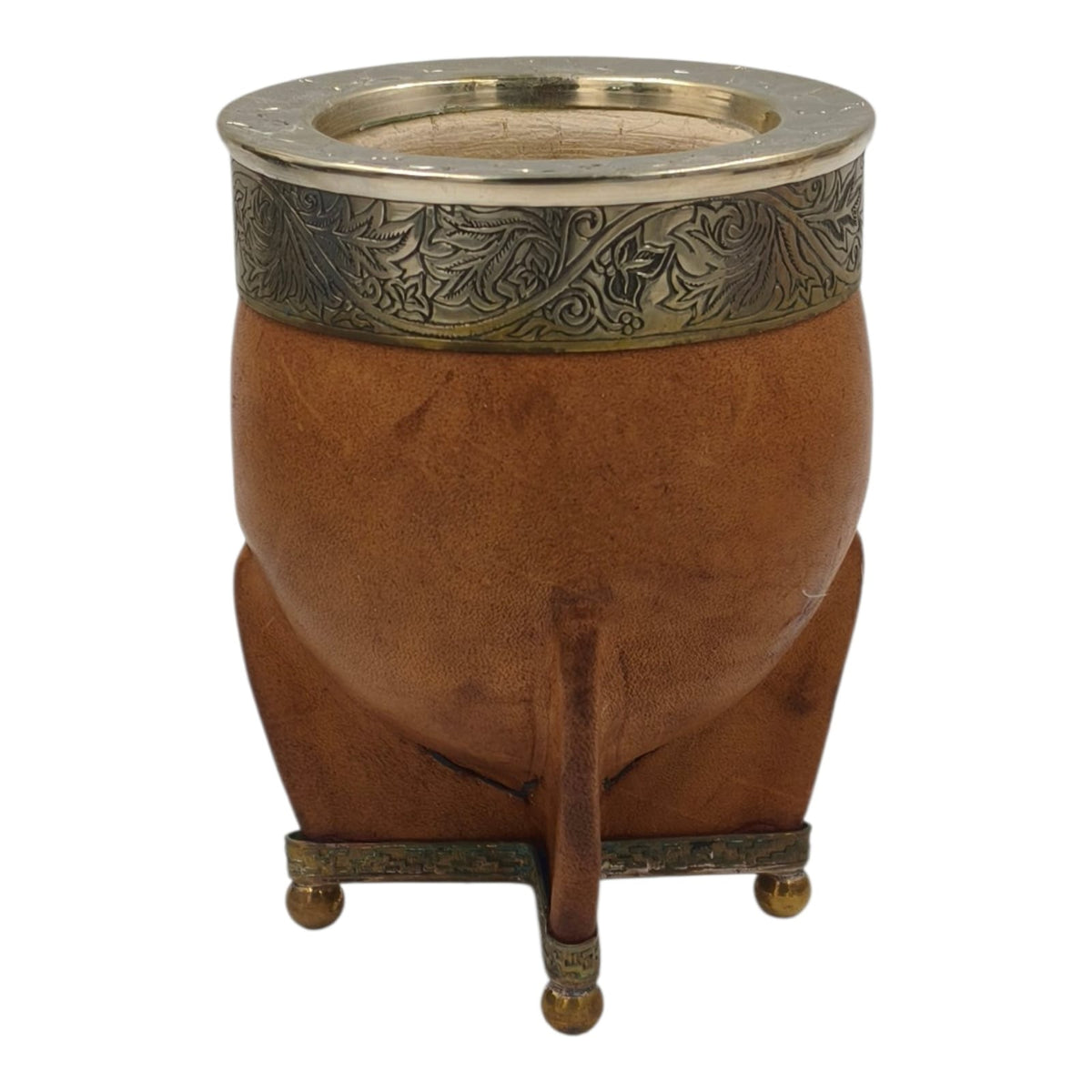 Mate calabaza imperial virola y base en alpaca con bolitas